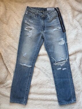 AG Adriano Goldschmied The Isabelle Side Zip Distressed Jeans Size 23R